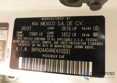 2022 Kia Rio S из США, поврежденный, VIN 3KPA24AD4NE435531